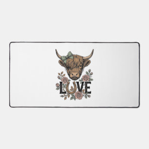 Highland Cow Love Vintage Floral Horseshoe Art Desk Mat