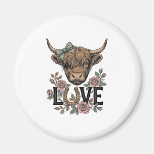 Highland Cow Love Vintage Floral Horseshoe Art Magnet