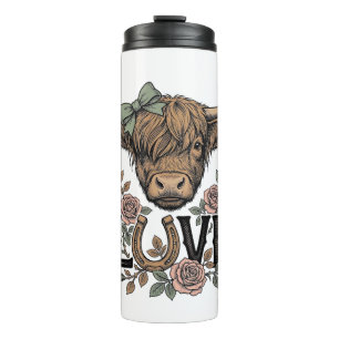 Highland Cow Love Vintage Floral Horseshoe Art Thermal Tumbler