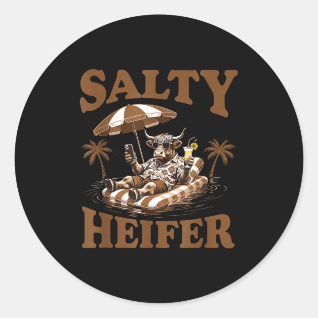 Highland Cow Lovers Salty Heifer Trocal For Women  Classic Round Sticker (Front)