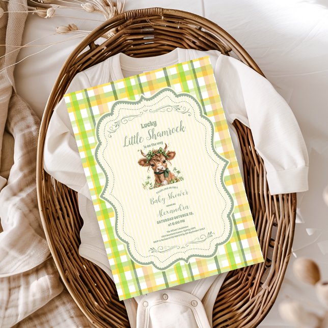 Highland Cow Lucky Little Shamrock Baby Shower Invitation (Creator Uploaded)