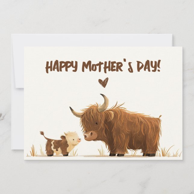 Highland Cow Mama& Calf Rustic Happy Mother's Day  Holiday Card (Front)