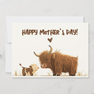 Highland Cow Mama& Calf Rustic Happy Mother's Day  Holiday Card