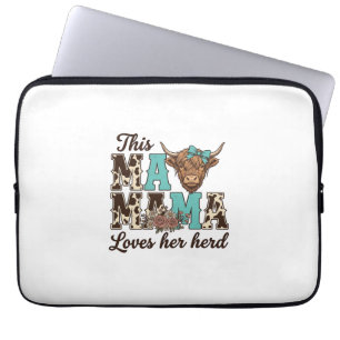 Highland Cow Mama Loves Her Herd Shirt Design Laptop Sleeve