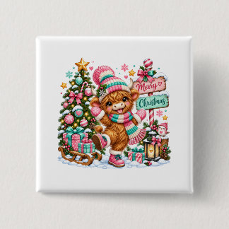 Highland Cow Merry Christmas 15 Cm Square Badge