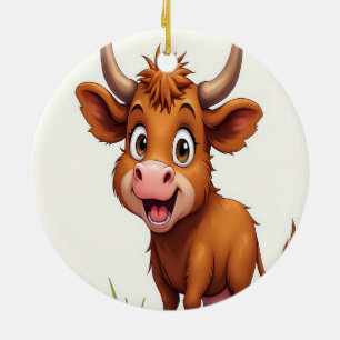 Highland Cow Merry Christmas Holiday Ceramic Tree Decoration