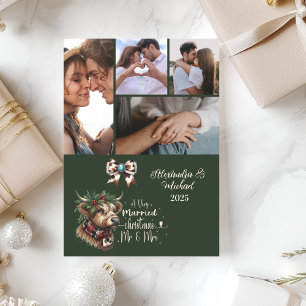 Highland Cow Merry Christmas Mrs and Mr 5 Photo Holiday Card