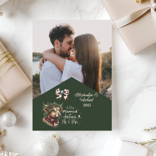 Highland Cow Merry Christmas Mrs and Mr  Photo  Holiday Card