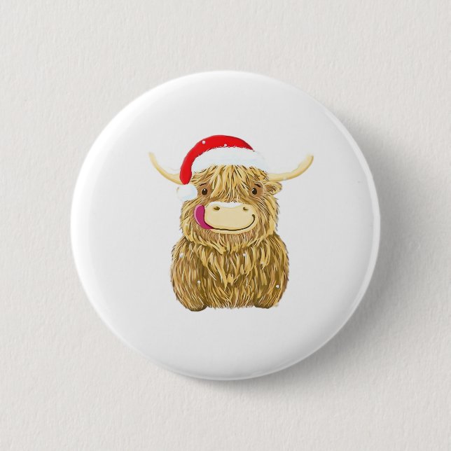 Highland Cow Merry Christmas Snow T-shirt Essentia 6 Cm Round Badge (Front)