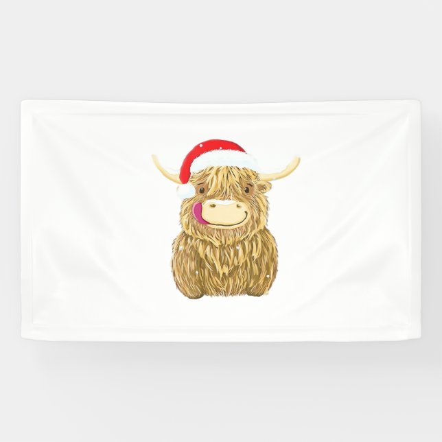 Highland Cow Merry Christmas Snow T-shirt Essentia Banner (Horizontal)