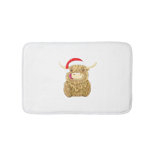 Highland Cow Merry Christmas Snow T-shirt Essentia Bath Mat (Front)