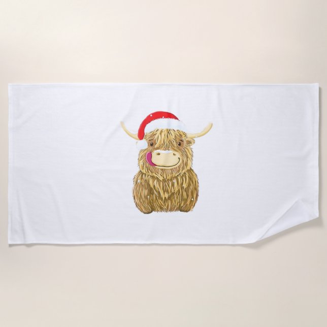 Highland Cow Merry Christmas Snow T-shirt Essentia Beach Towel (Front)