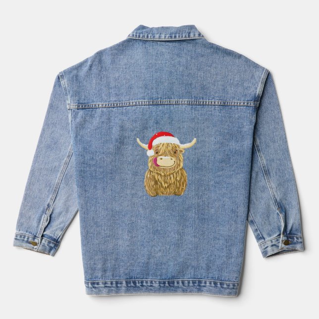 Highland Cow Merry Christmas Snow T-shirt Essentia Denim Jacket (Back)