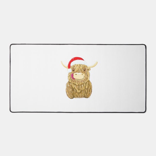 Highland Cow Merry Christmas Snow T-shirt Essentia Desk Mat (Front)