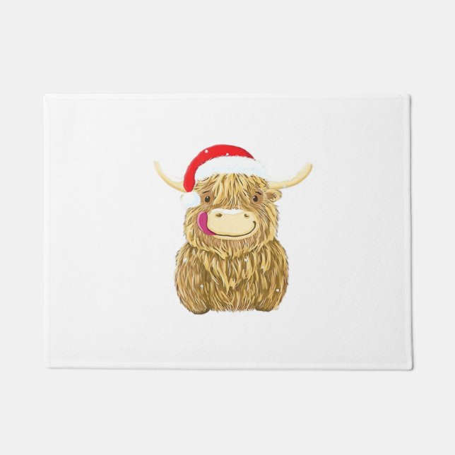 Highland Cow Merry Christmas Snow T-shirt Essentia Doormat (Front)