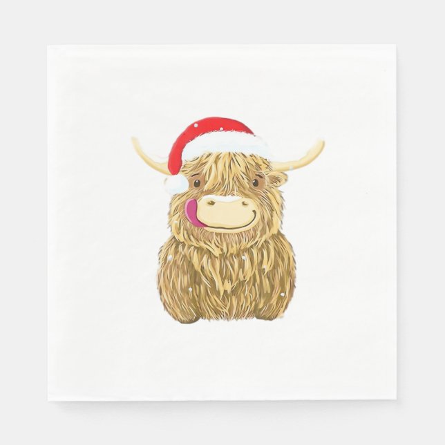 Highland Cow Merry Christmas Snow T-shirt Essentia Napkin (Front)