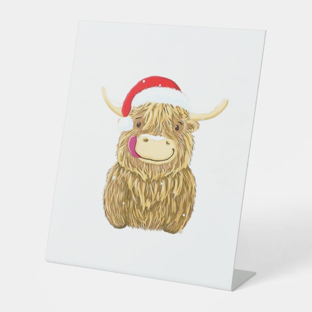 Highland Cow Merry Christmas Snow T-shirt Essentia Pedestal Sign (Front)