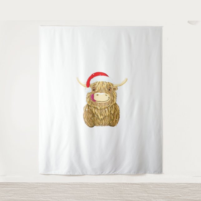 Highland Cow Merry Christmas Snow T-shirt Essentia Tapestry (Front)