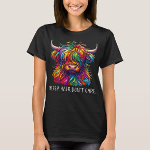 Highland Cow Messy Hair Colourful T-Shirt