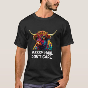 Highland Cow Messy Hair Colourful T-Shirt