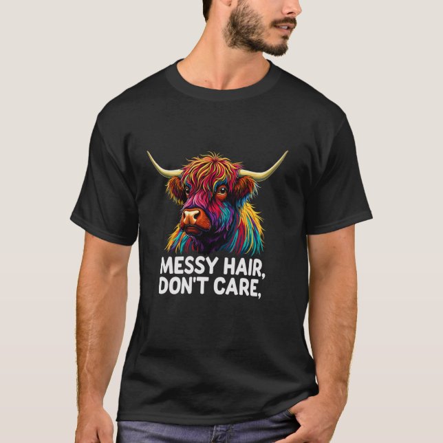 Highland Cow Messy Hair Colourful T-Shirt (Front)