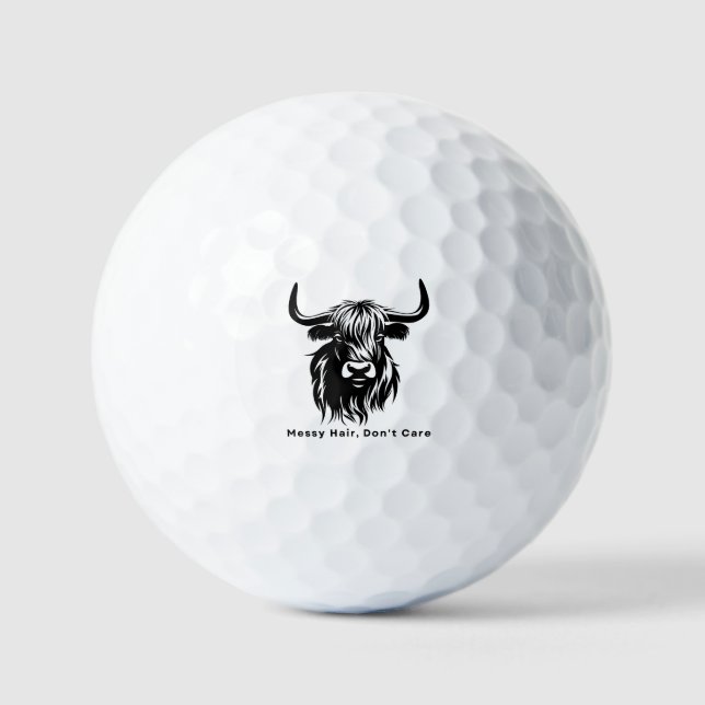 Highland Cow Messy Hair Don't Care Cow Farm Golf Balls (Front)