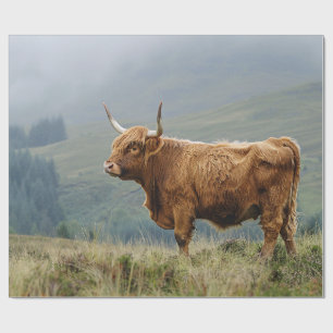 Highland Cow Misty Morning Decoupage Wrapping Paper