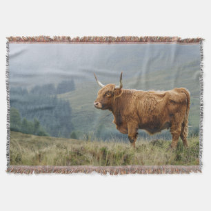 Highland Cow Misty Morning Throw Blanket