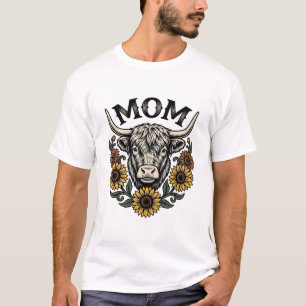 Highland Cow Mom Vintage Sunflower Western Design T-Shirt