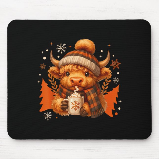 Highland Cow Mooey Christmas Pajamas Western Cowgi Mouse Mat (Front)