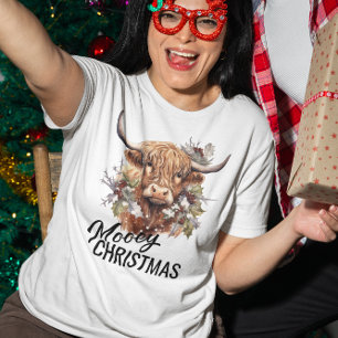 Highland cow Mooey Christmas Watercolor T-Shirt
