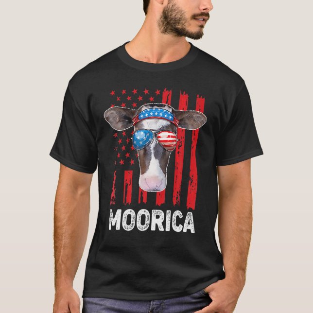 Highland Cow Moorica 4th July Independence Day Ame T-Shirt (Front)
