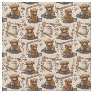 Highland Cow Morning Coffee Cosy Farmhouse Pattern Fabric