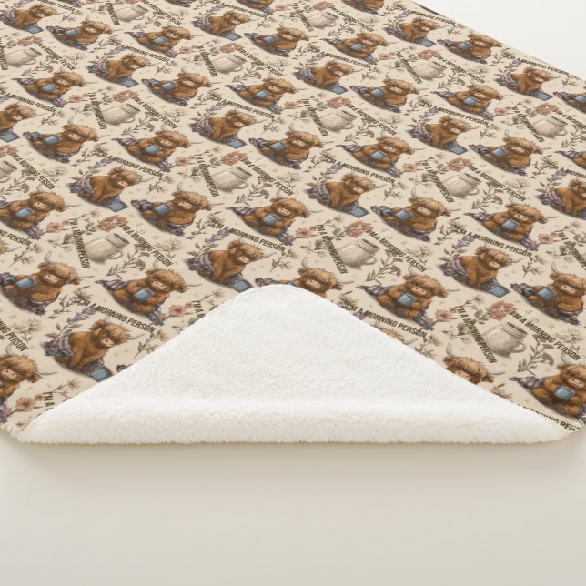 Highland Cow Morning Coffee Cosy Farmhouse Pattern Sherpa Blanket (3/4)