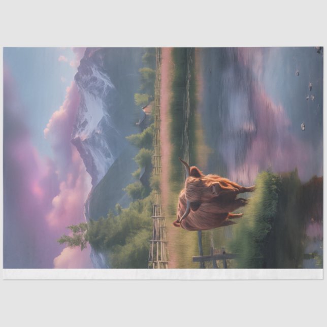 Highland Cow Mountain Farm Tissue Paper (Front)