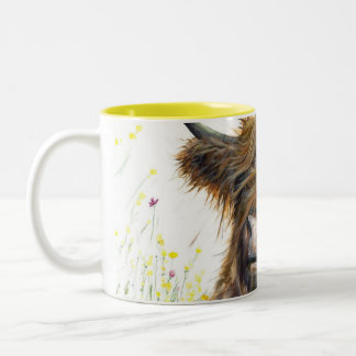 Highland Cow Mug, Scottish Cow with flowers, Alfi  Two-Tone Coffee Mug