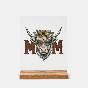 Highland Cow Mum Vintage Floral Western Shirt (2) Acrylic Sign