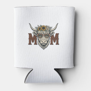 Highland Cow Mum Vintage Floral Western Shirt (2) Can Cooler