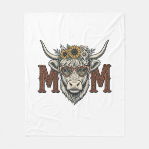 Highland Cow Mum Vintage Floral Western Shirt (2) Fleece Blanket