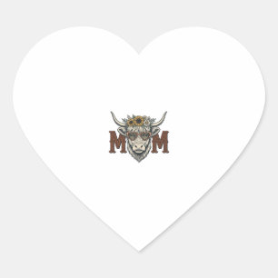 Highland Cow Mum Vintage Floral Western Shirt (2) Heart Sticker