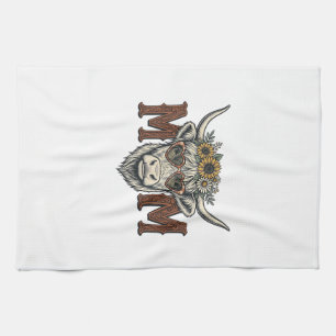 Highland Cow Mum Vintage Floral Western Shirt (2) Tea Towel