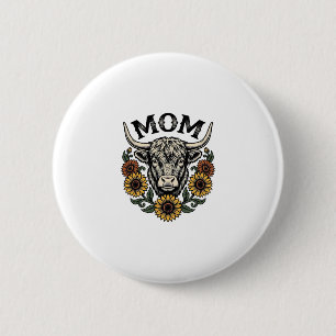Highland Cow Mum Vintage Sunflower Western Design 6 Cm Round Badge