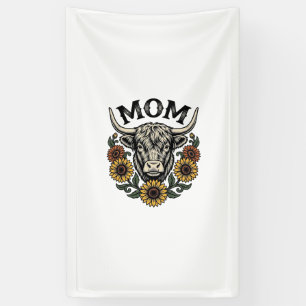 Highland Cow Mum Vintage Sunflower Western Design Banner