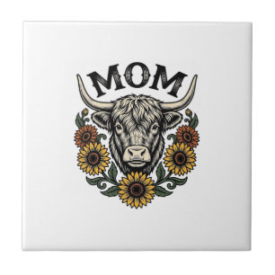 Highland Cow Mum Vintage Sunflower Western Design Tile