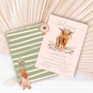 Highland Cow Mummy & Baby Shower floral pink Invitation
