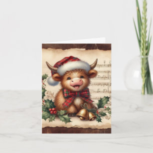 highland cow music sheet Folded Holiday Card