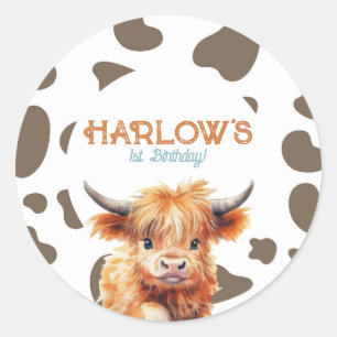 Highland Cow My First Rodeo Birthday Party Classic Round Sticker
