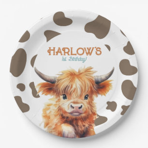 Highland Cow My First Rodeo Birthday Party Paper Plate