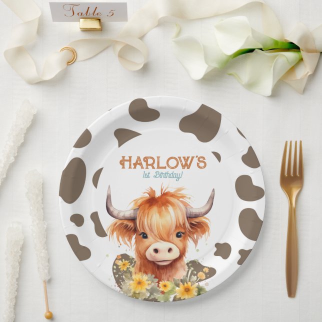 Highland Cow My First Rodeo Birthday Party Paper Plate (Wedding)