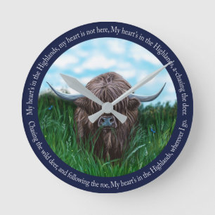 Highland Cow, My Heart's In The Highlands Round Clock